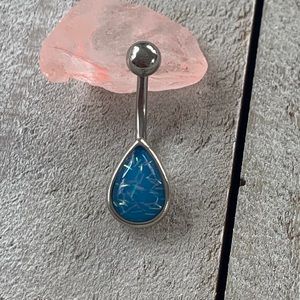 Blue Glitter Opal Teardrop Belly Button Ring 14 Gauge Surgical Steel New Navel